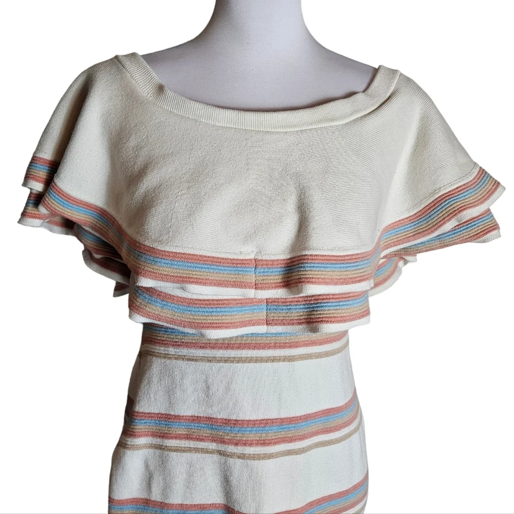 Endless Rose Striped Off Shoulder Ruffle Collar Sweater Dress Sz Large Coquette - Picture 4 of 16